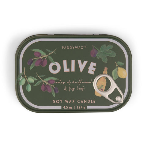 Paddywax Bistro Fig & Olive Tin Duftkerze 127g – Sardinendose mit Olive-Motiv