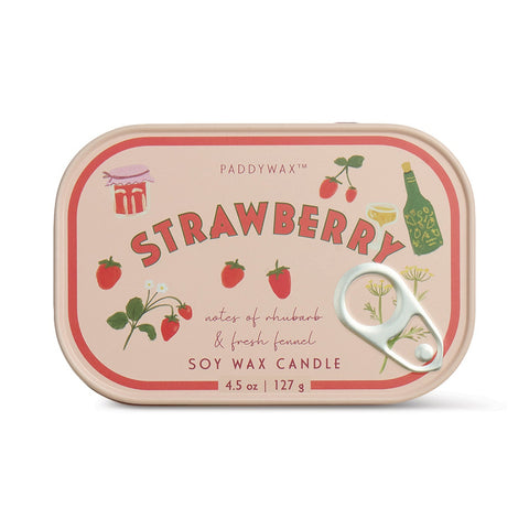 Paddywax Bistro Strawberry Tin Duftkerze 127g – Sardinendose mit Erdbeere-Motiv